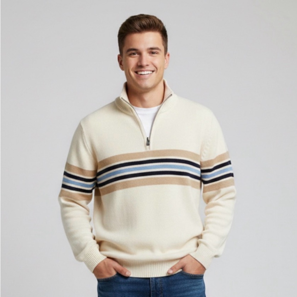Vintage Oscar De La Renta Striped Quarter Zip Sweater XXL Grandpacore